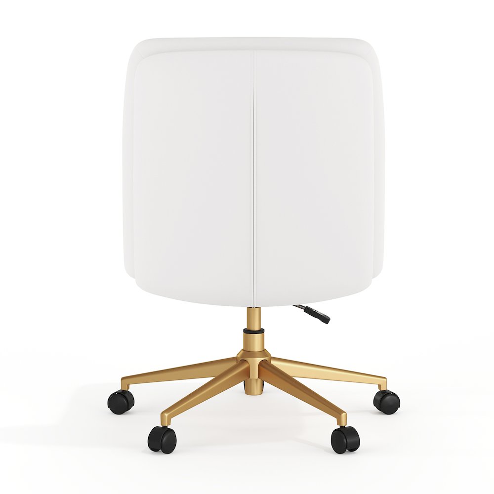 White Padded LeatherSoft Armless Task Office Chair with Wheels,  Gold Frame. Picture 9
