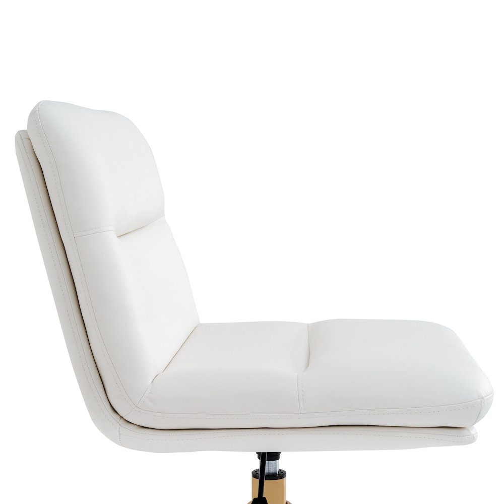 White Padded LeatherSoft Armless Task Office Chair with Wheels,  Gold Frame. Picture 10