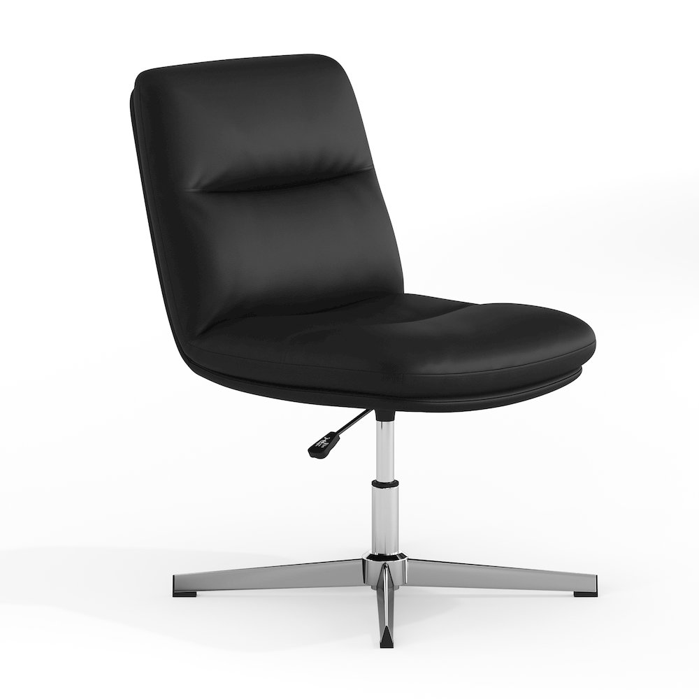 Black Padded LeatherSoft Armless Stationary Task Office Chair, Chrome Frame. Picture 1