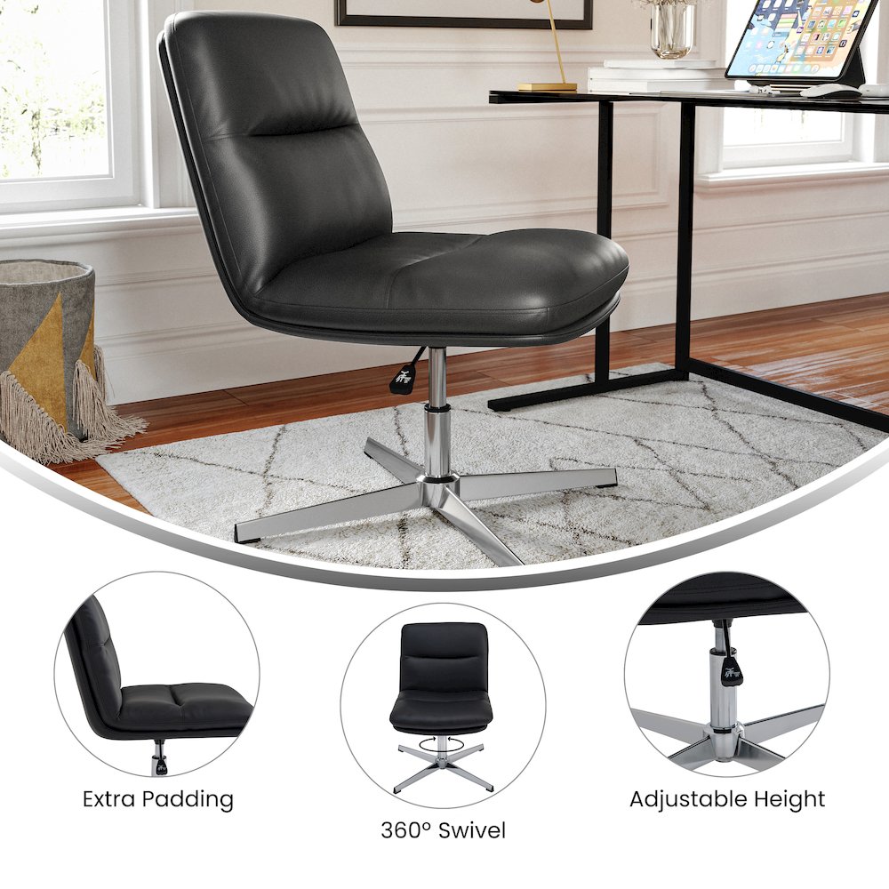Black Padded LeatherSoft Armless Stationary Task Office Chair, Chrome Frame. Picture 7