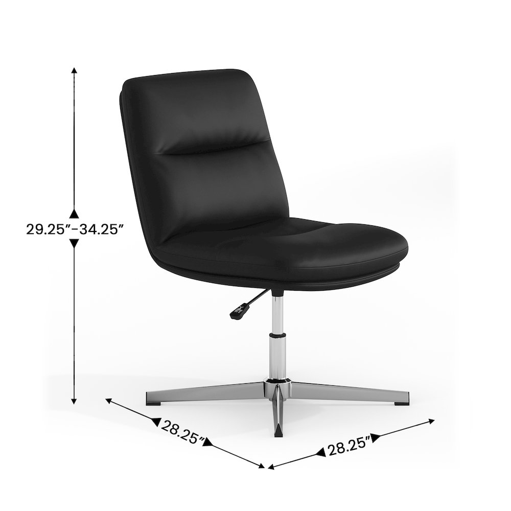 Black Padded LeatherSoft Armless Stationary Task Office Chair, Chrome Frame. Picture 8