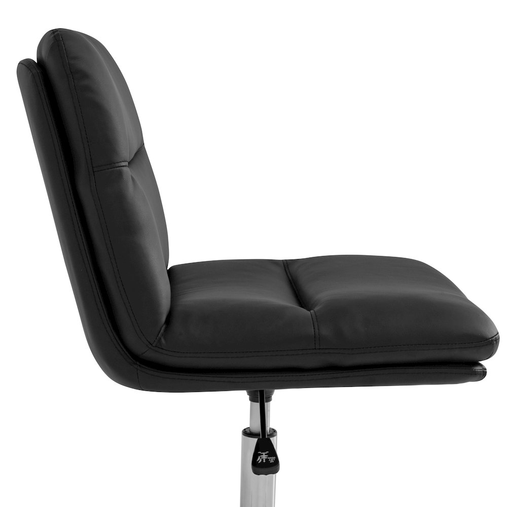 Black Padded LeatherSoft Armless Stationary Task Office Chair, Chrome Frame. Picture 9