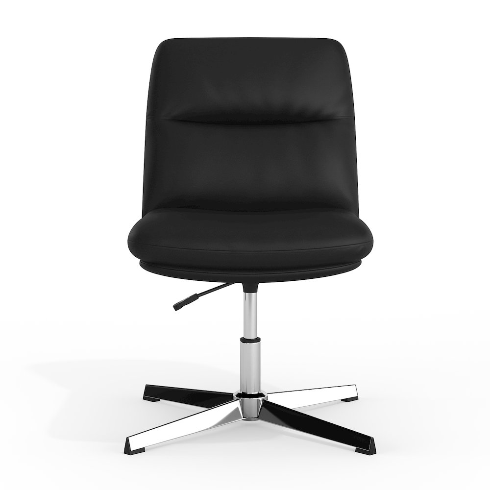 Black Padded LeatherSoft Armless Stationary Task Office Chair, Chrome Frame. Picture 10