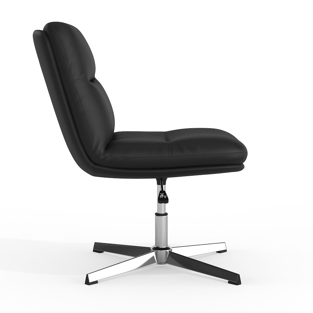 Black Padded LeatherSoft Armless Stationary Task Office Chair, Chrome Frame. Picture 2