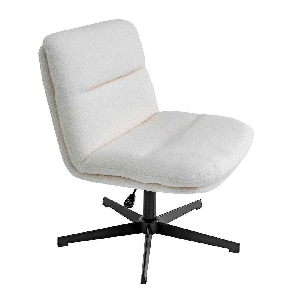 Cream Padded Faux Shearling Armless Stationary Task Office Chair, Black Frame. Picture 1