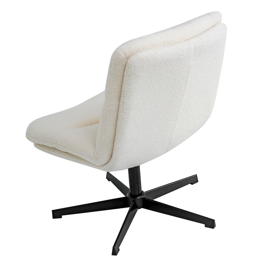 Cream Padded Faux Shearling Armless Stationary Task Office Chair, Black Frame. Picture 4