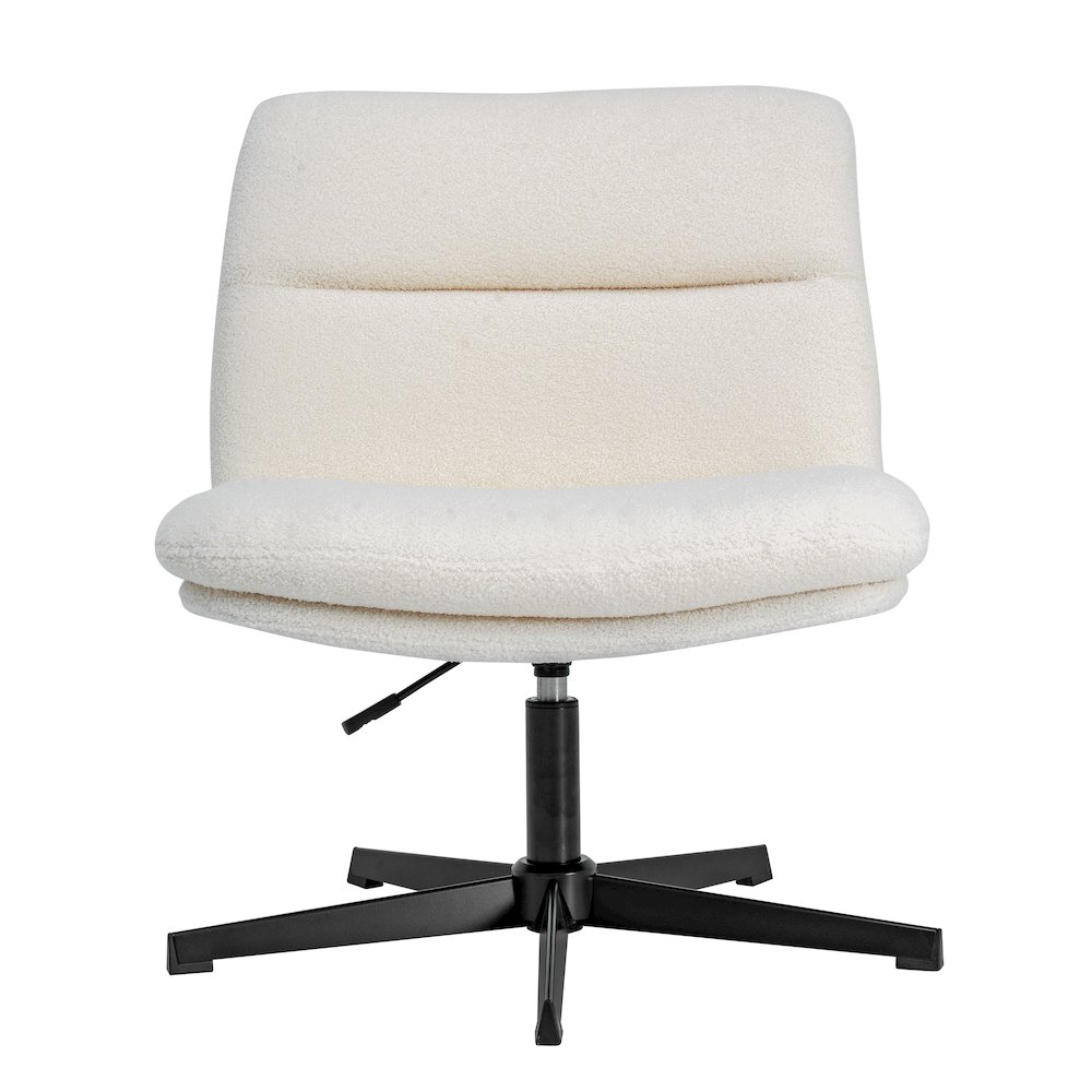 Cream Padded Faux Shearling Armless Stationary Task Office Chair, Black Frame. Picture 3