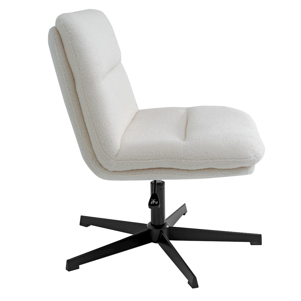 Cream Padded Faux Shearling Armless Stationary Task Office Chair, Black Frame. Picture 2