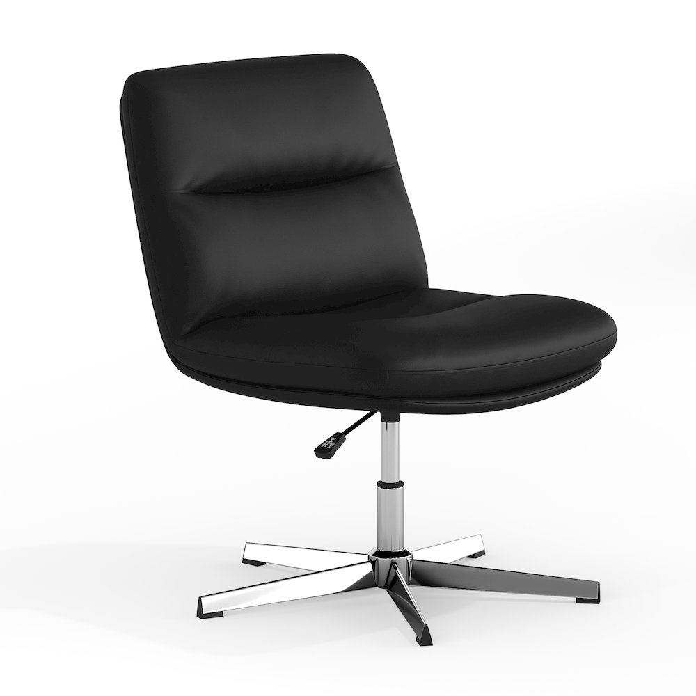 Black Padded LeatherSoft Armless Stationary Task Office Chair, Chrome Frame. Picture 1