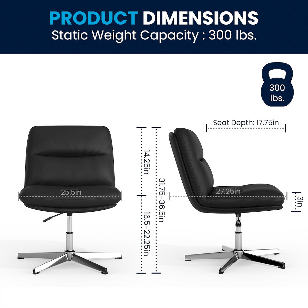 Black Padded LeatherSoft Armless Stationary Task Office Chair, Chrome Frame. Picture 9