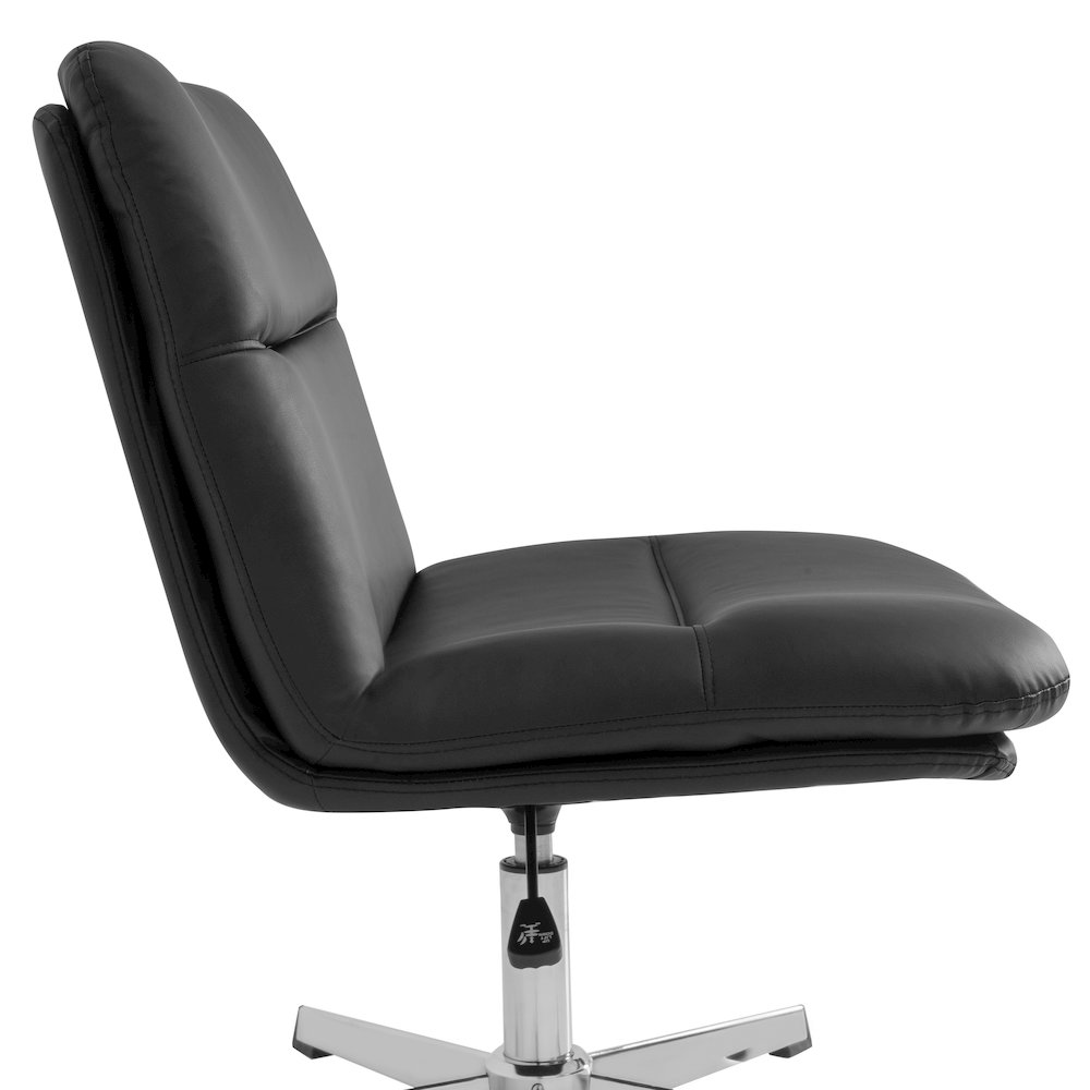 Black Padded LeatherSoft Armless Stationary Task Office Chair, Chrome Frame. Picture 11