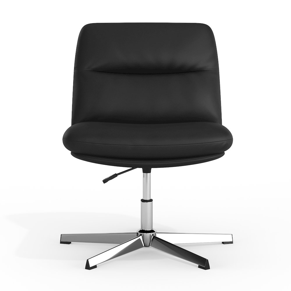 Black Padded LeatherSoft Armless Stationary Task Office Chair, Chrome Frame. Picture 2