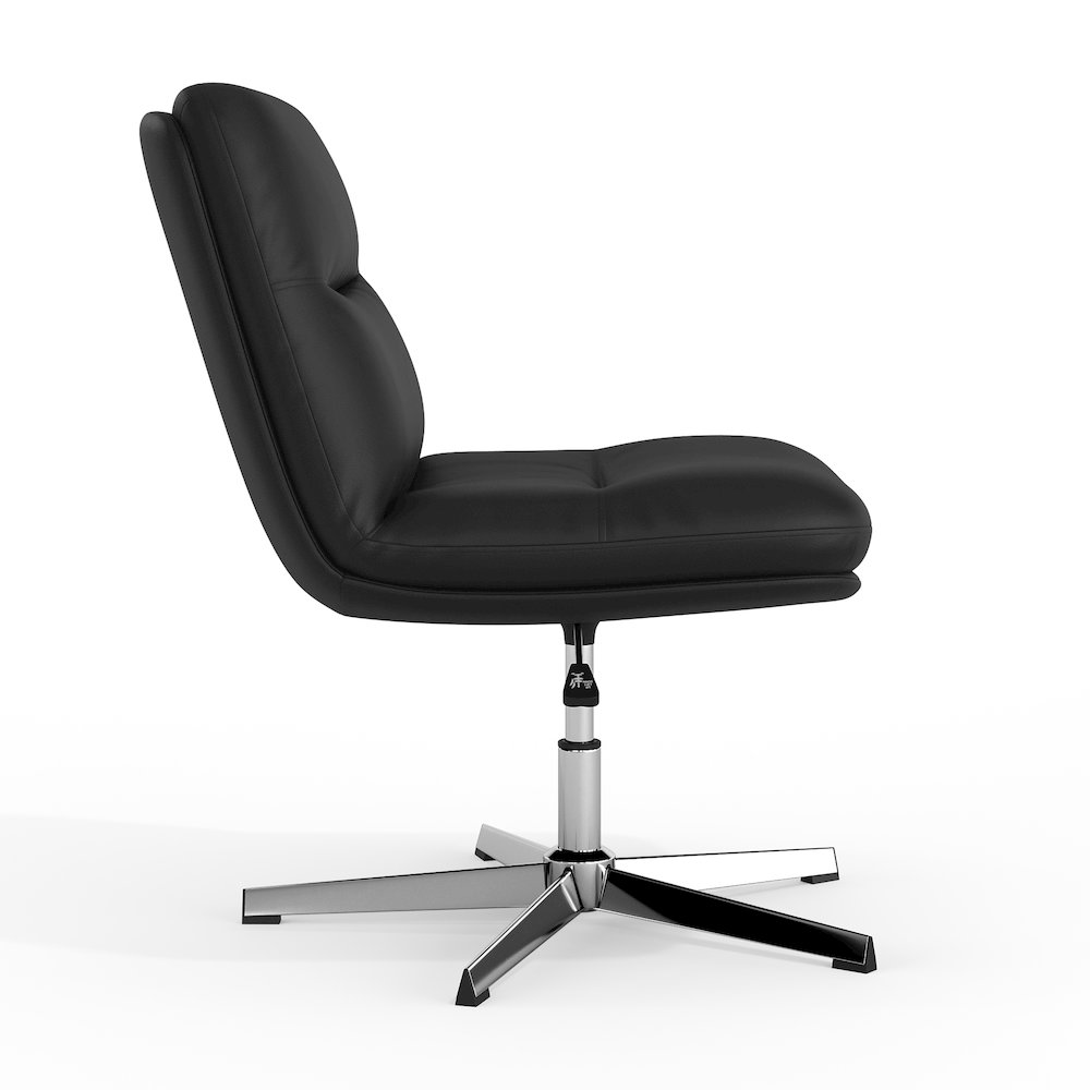 Black Padded LeatherSoft Armless Stationary Task Office Chair, Chrome Frame. Picture 3