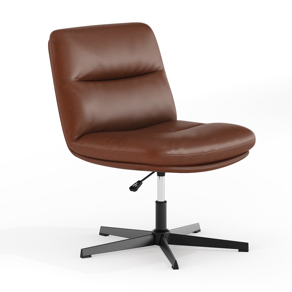Cognac Padded LeatherSoft Armless Stationary Task Office Chair, Black Frame. Picture 1