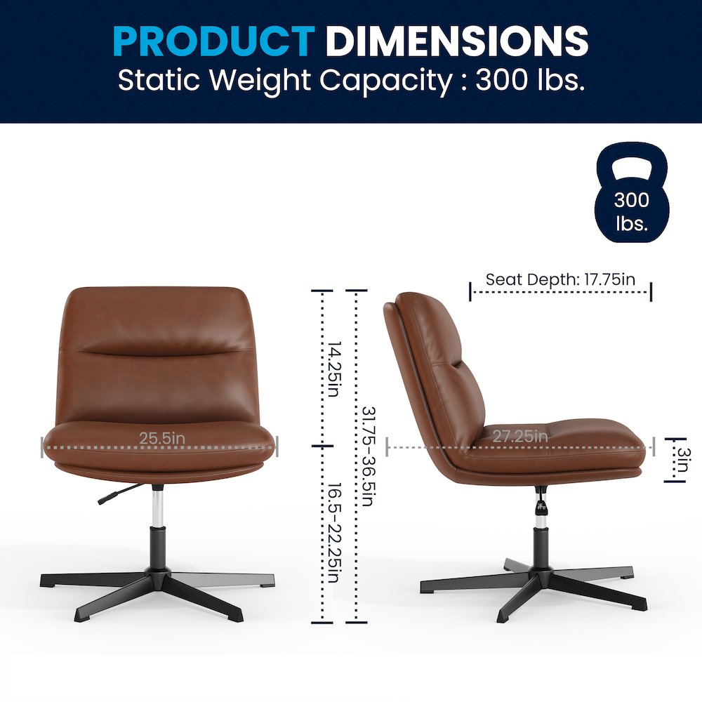 Cognac Padded LeatherSoft Armless Stationary Task Office Chair, Black Frame. Picture 9