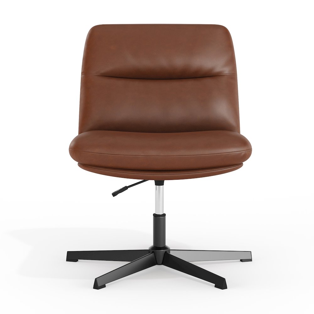 Cognac Padded LeatherSoft Armless Stationary Task Office Chair, Black Frame. Picture 2