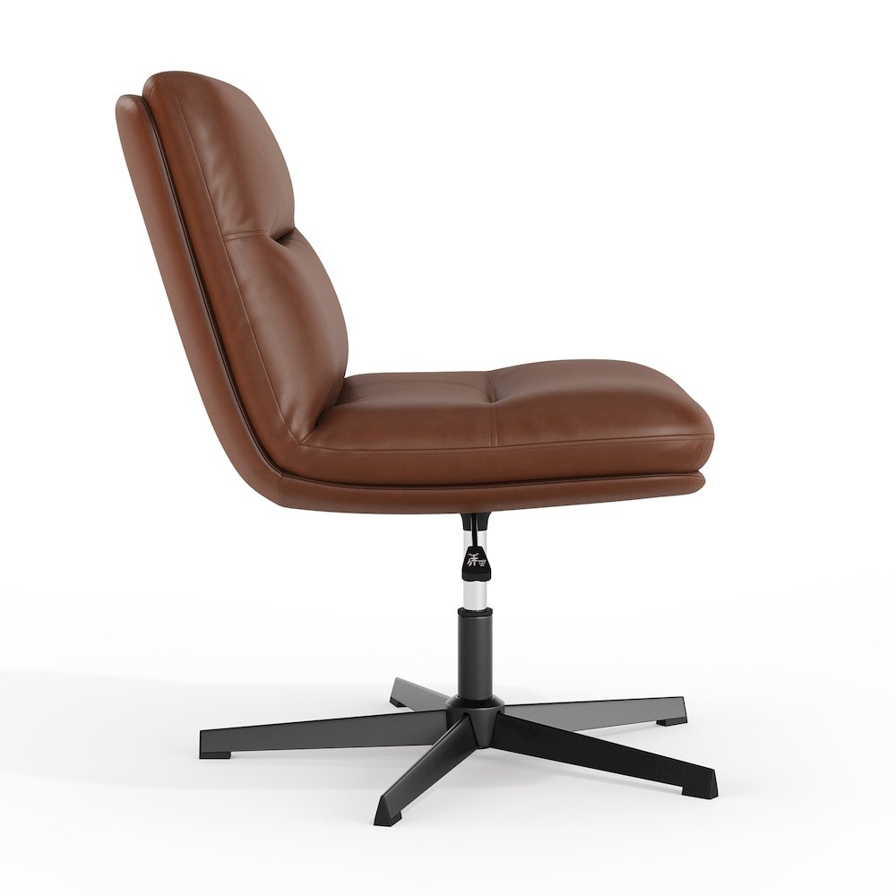 Cognac Padded LeatherSoft Armless Stationary Task Office Chair, Black Frame. Picture 3