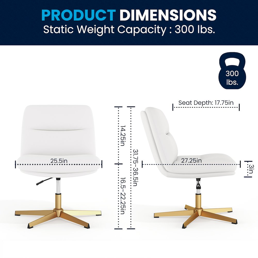 White Padded LeatherSoft Armless Stationary Task Office Chair, Gold Frame. Picture 9