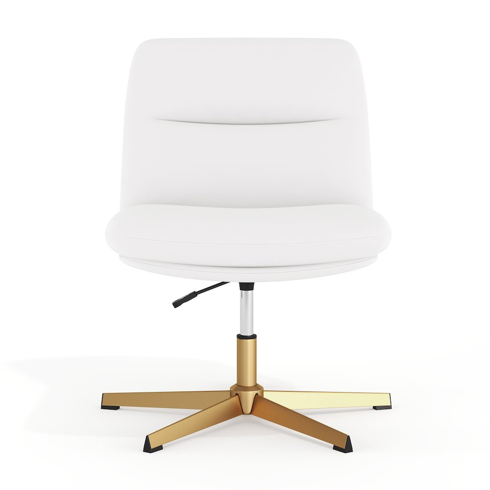 White Padded LeatherSoft Armless Stationary Task Office Chair, Gold Frame. Picture 3