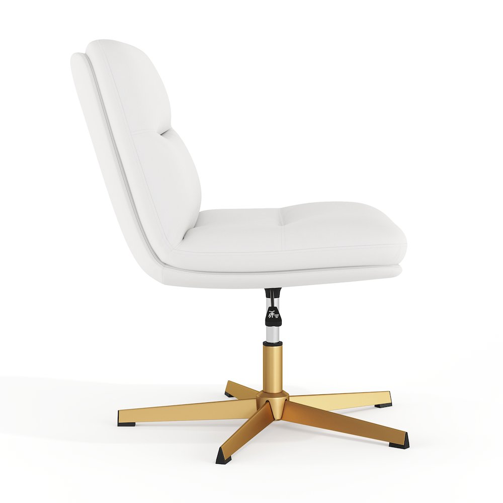 White Padded LeatherSoft Armless Stationary Task Office Chair, Gold Frame. Picture 2