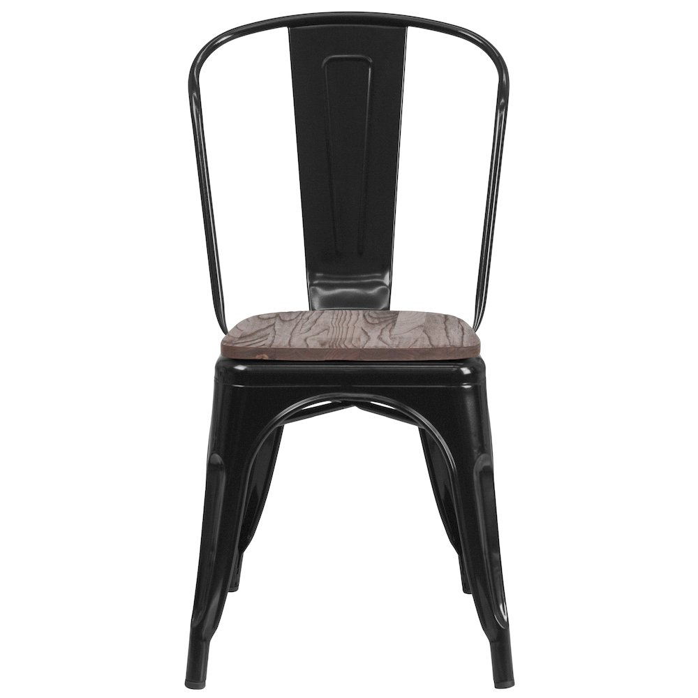 Black Metal Stackable Chair with Wood Seat. Picture 5