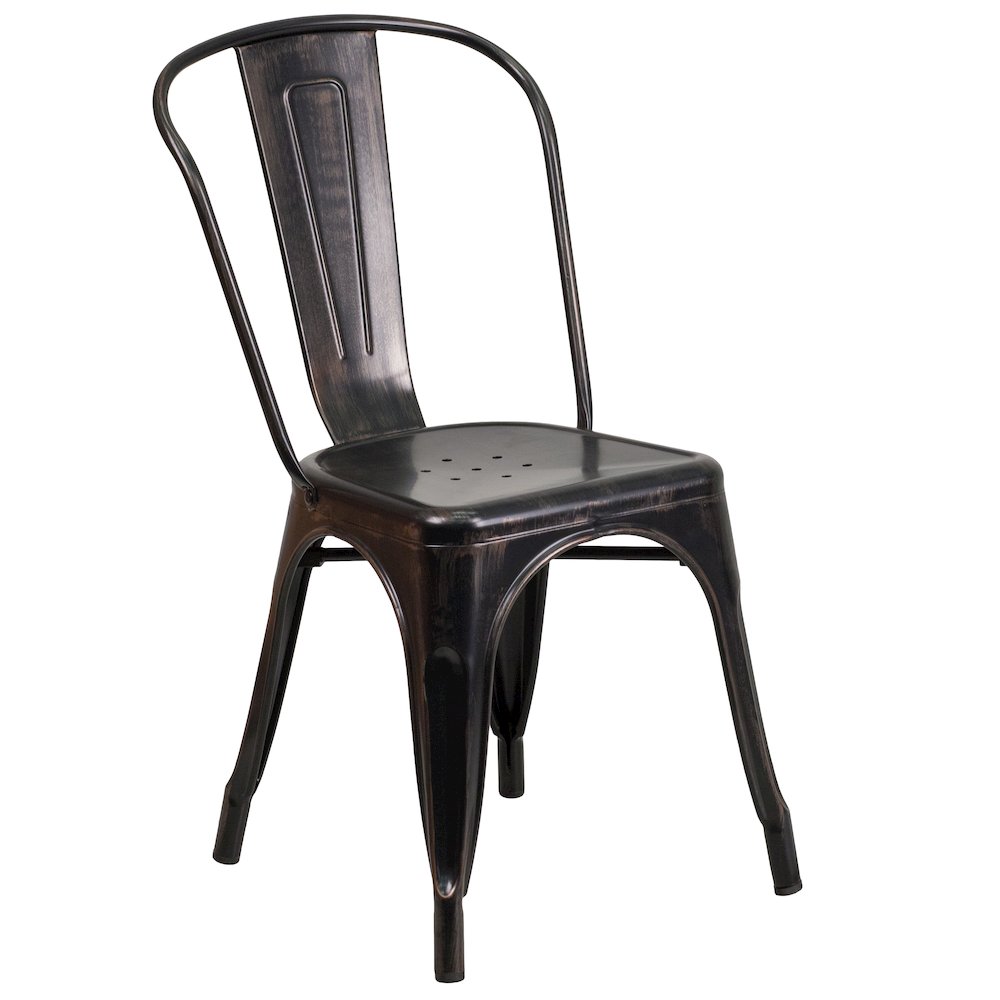 Commercial Grade Black-Antique Gold Metal Indoor-Outdoor Stackable Chair. Picture 1