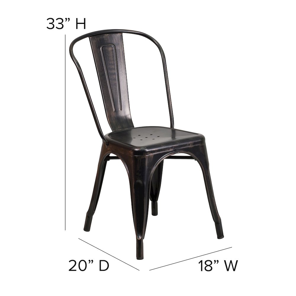 Commercial Grade Black-Antique Gold Metal Indoor-Outdoor Stackable Chair. Picture 6