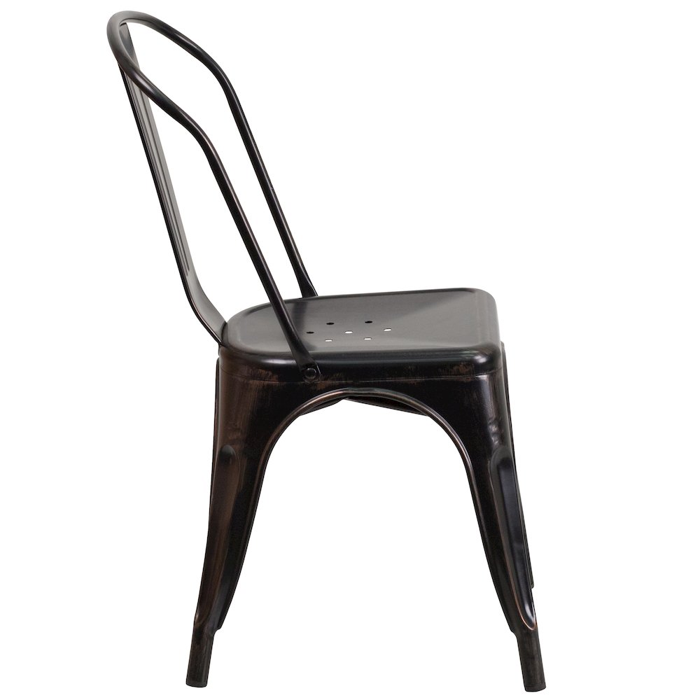 Commercial Grade Black-Antique Gold Metal Indoor-Outdoor Stackable Chair. Picture 9