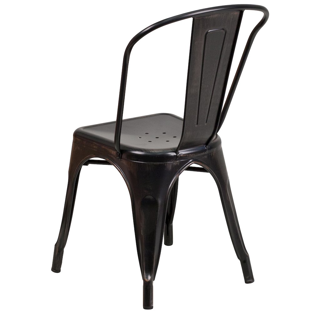 Commercial Grade Black-Antique Gold Metal Indoor-Outdoor Stackable Chair. Picture 7