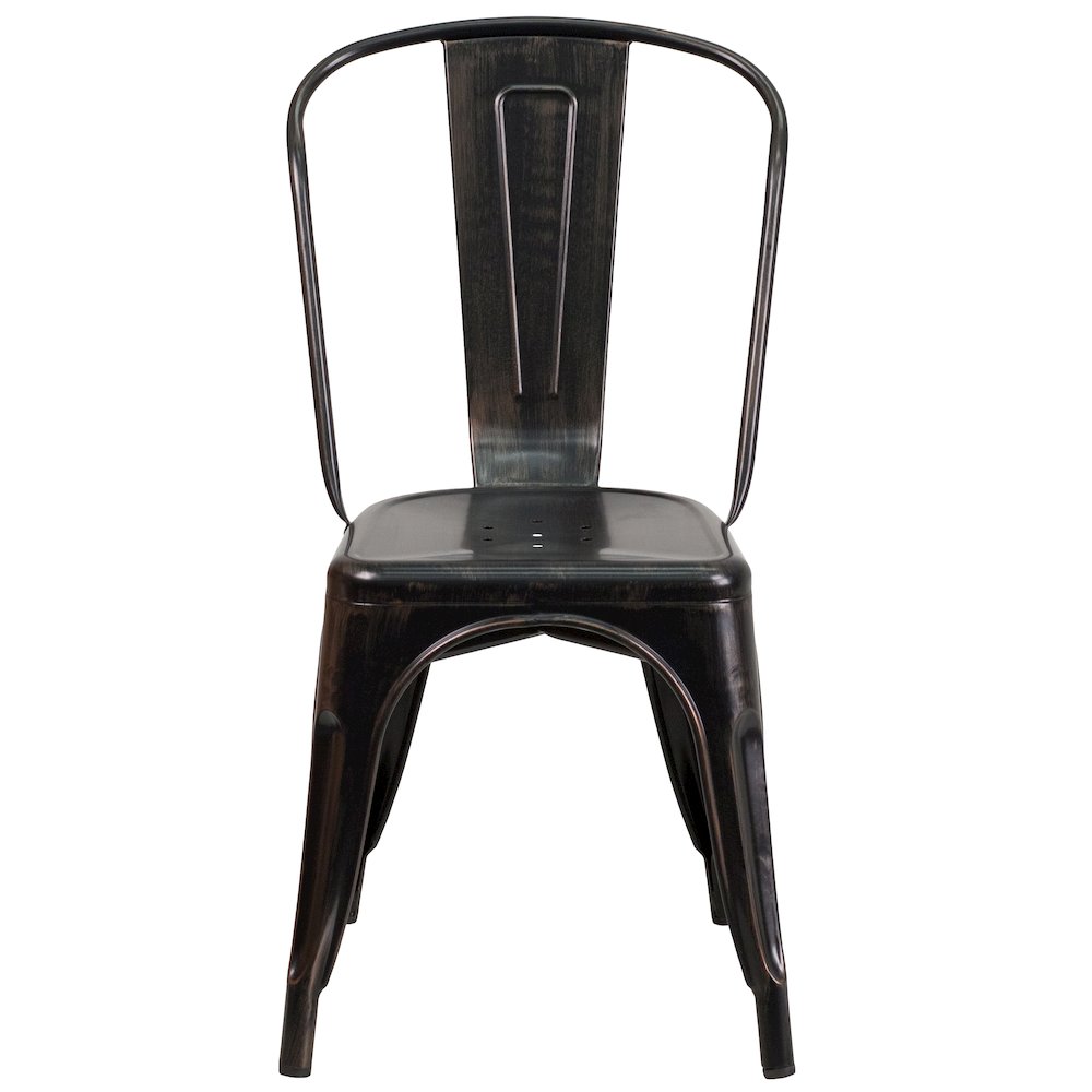 Commercial Grade Black-Antique Gold Metal Indoor-Outdoor Stackable Chair. Picture 10