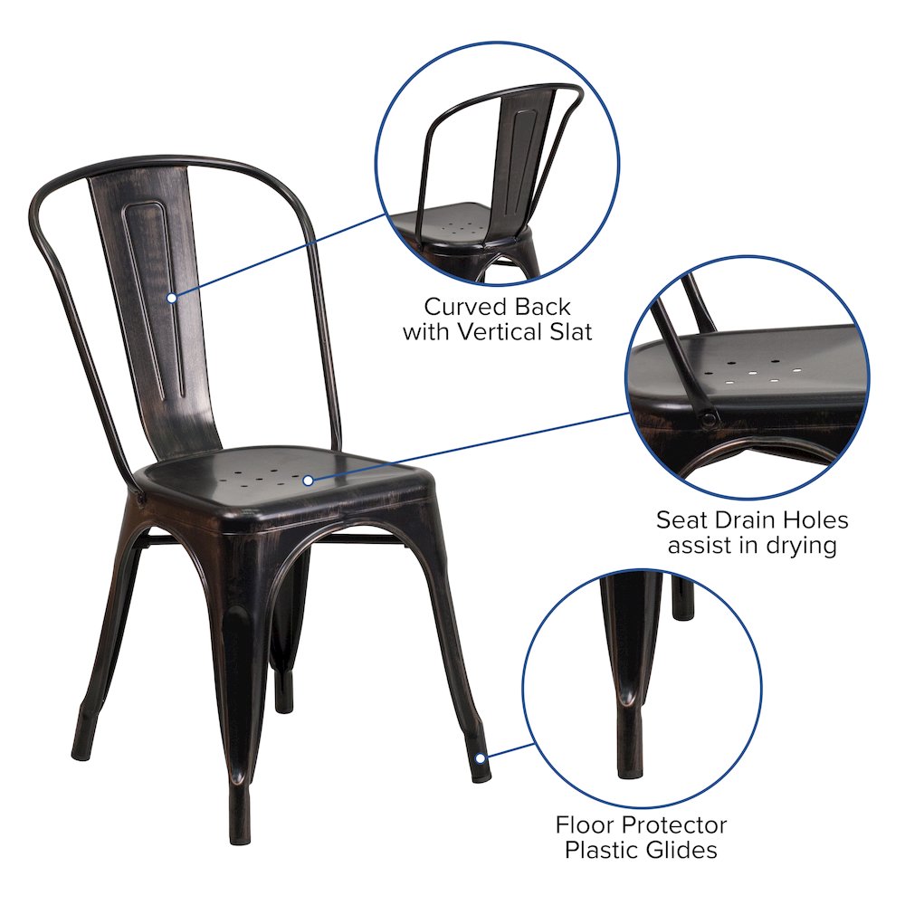 Commercial Grade Black-Antique Gold Metal Indoor-Outdoor Stackable Chair. Picture 5