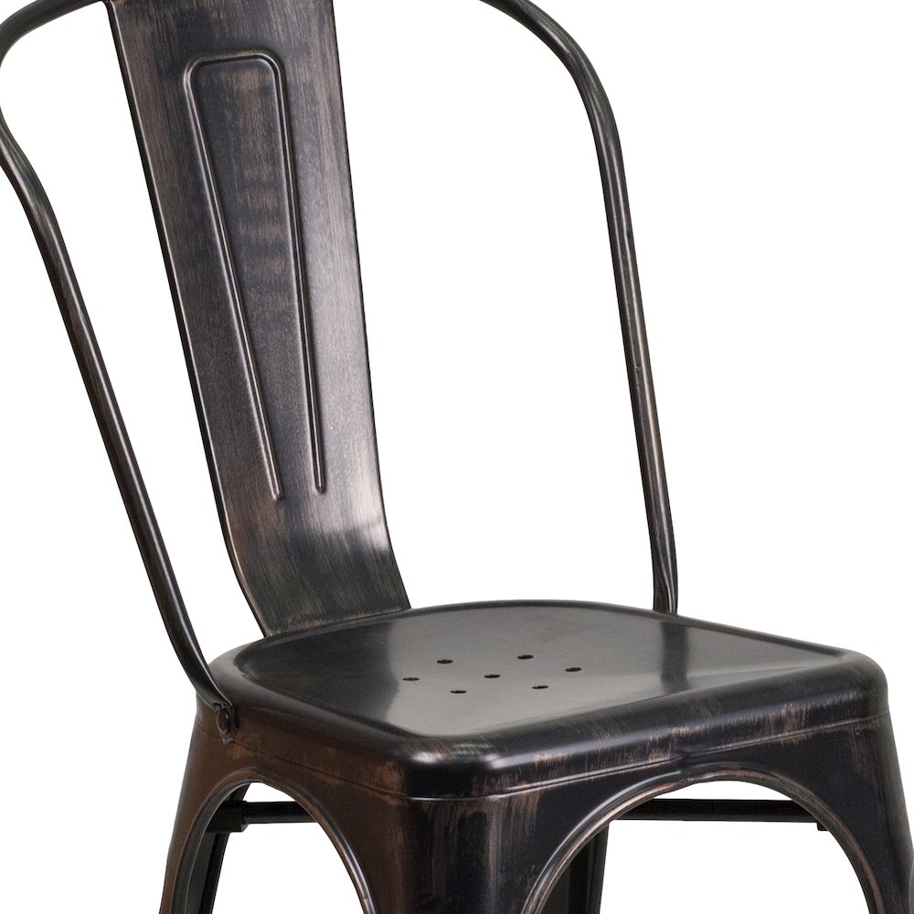 Commercial Grade Black-Antique Gold Metal Indoor-Outdoor Stackable Chair. Picture 11