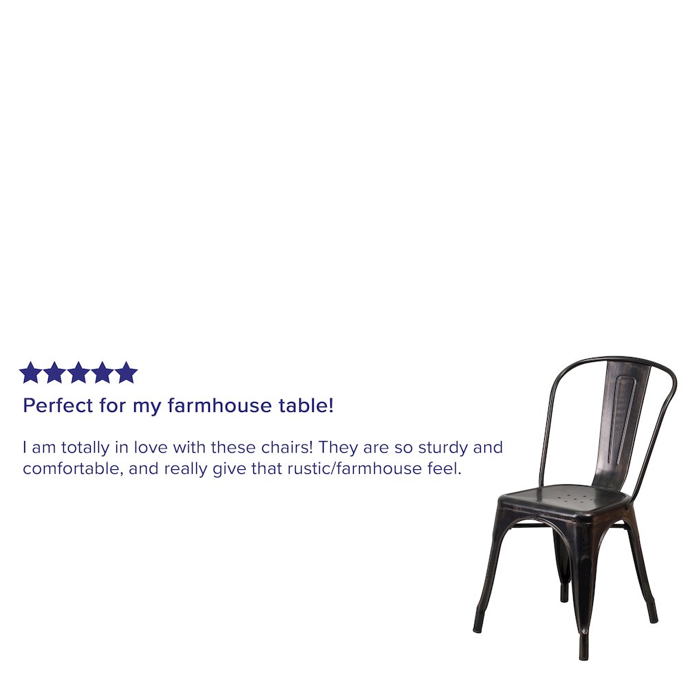 Commercial Grade Black-Antique Gold Metal Indoor-Outdoor Stackable Chair. Picture 4