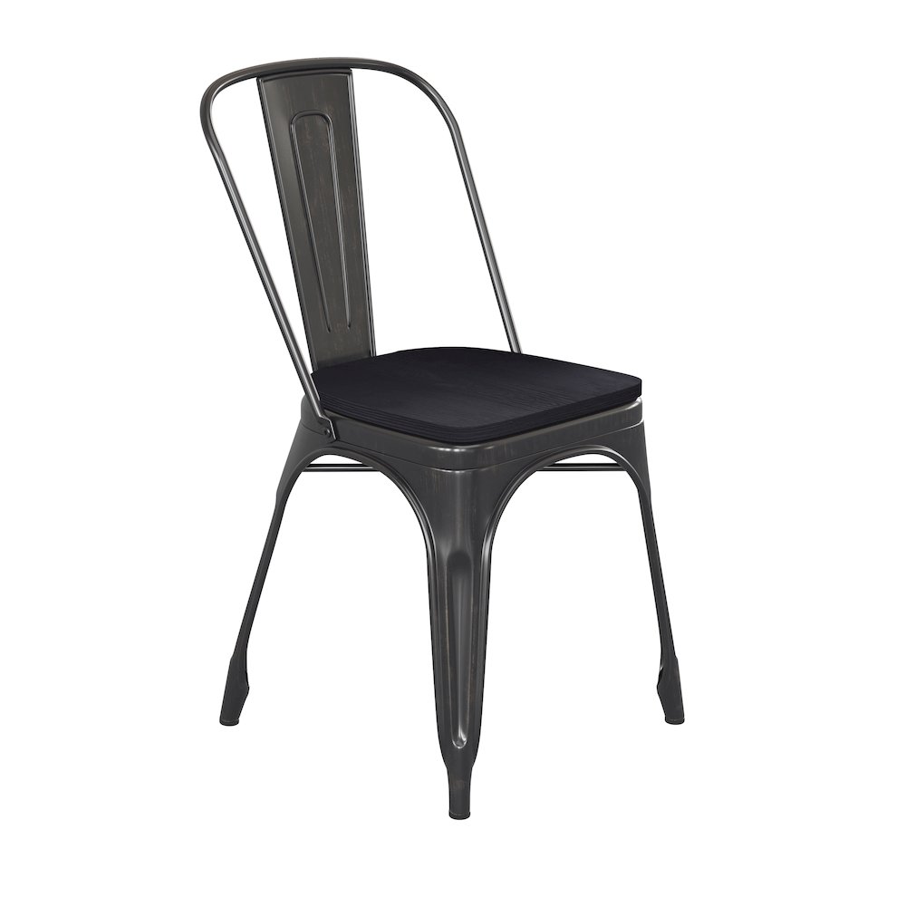 Black-Antique Gold Metal Indoor-Stackable Chair with Black Poly Resin Wood Seat. Picture 1