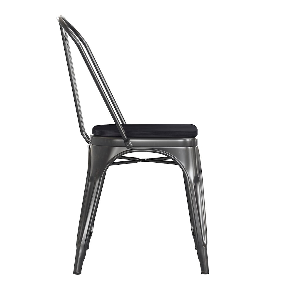 Black-Antique Gold Metal Indoor-Stackable Chair with Black Poly Resin Wood Seat. Picture 10