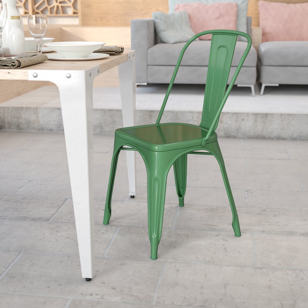 Commercial Grade Green Metal Indoor-Outdoor Stackable Chair. Picture 6