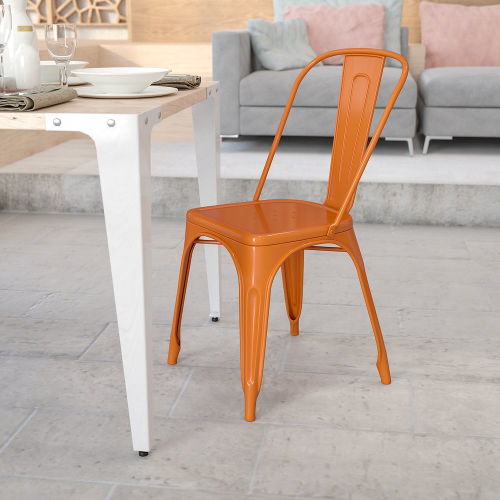 Commercial Grade Orange Metal Indoor-Outdoor Stackable Chair. Picture 9