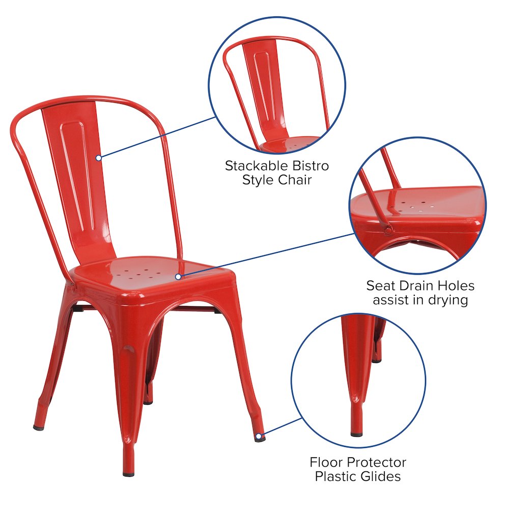 Commercial Grade Red Metal Indoor-Outdoor Stackable Chair. Picture 6