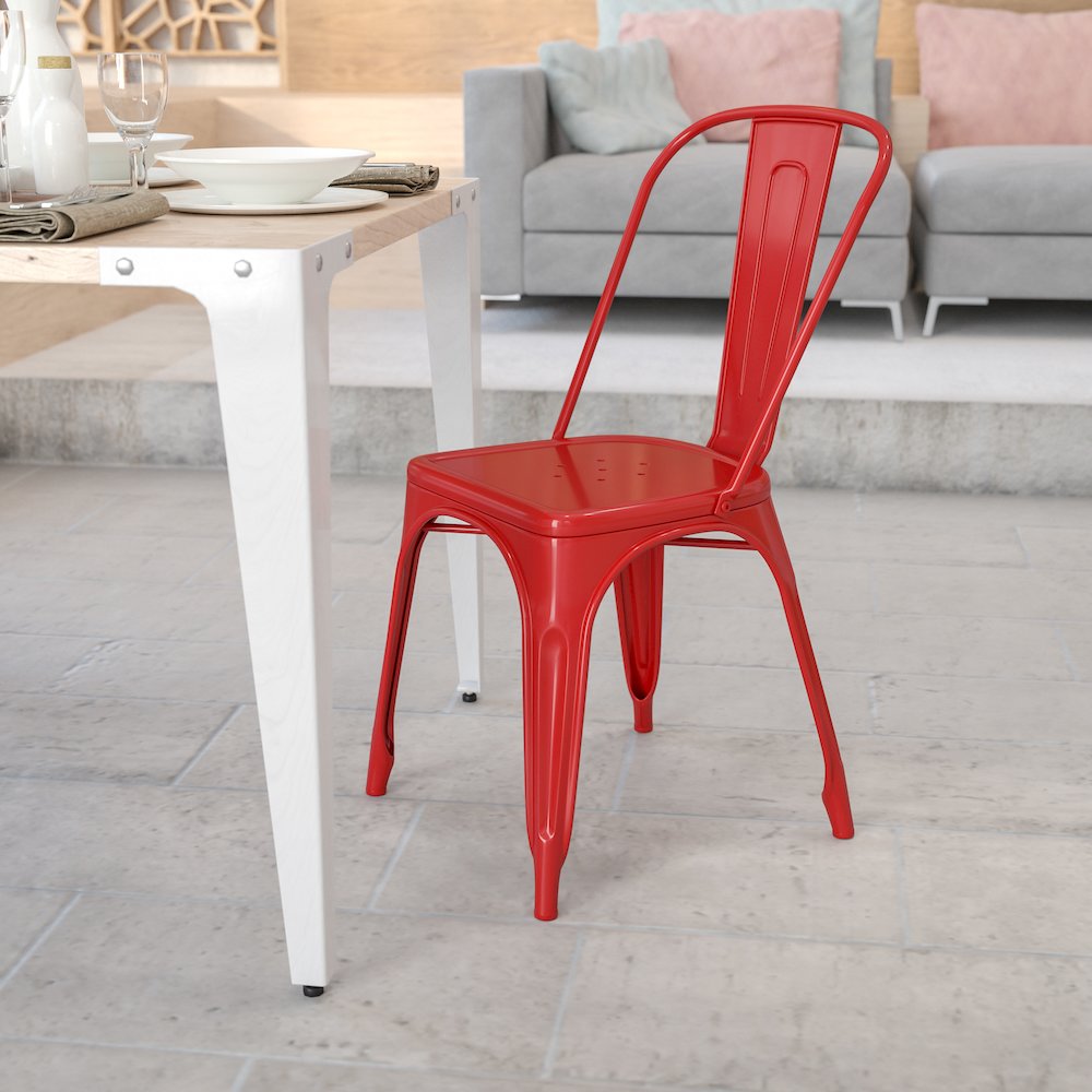 Commercial Grade Red Metal Indoor-Outdoor Stackable Chair. Picture 9