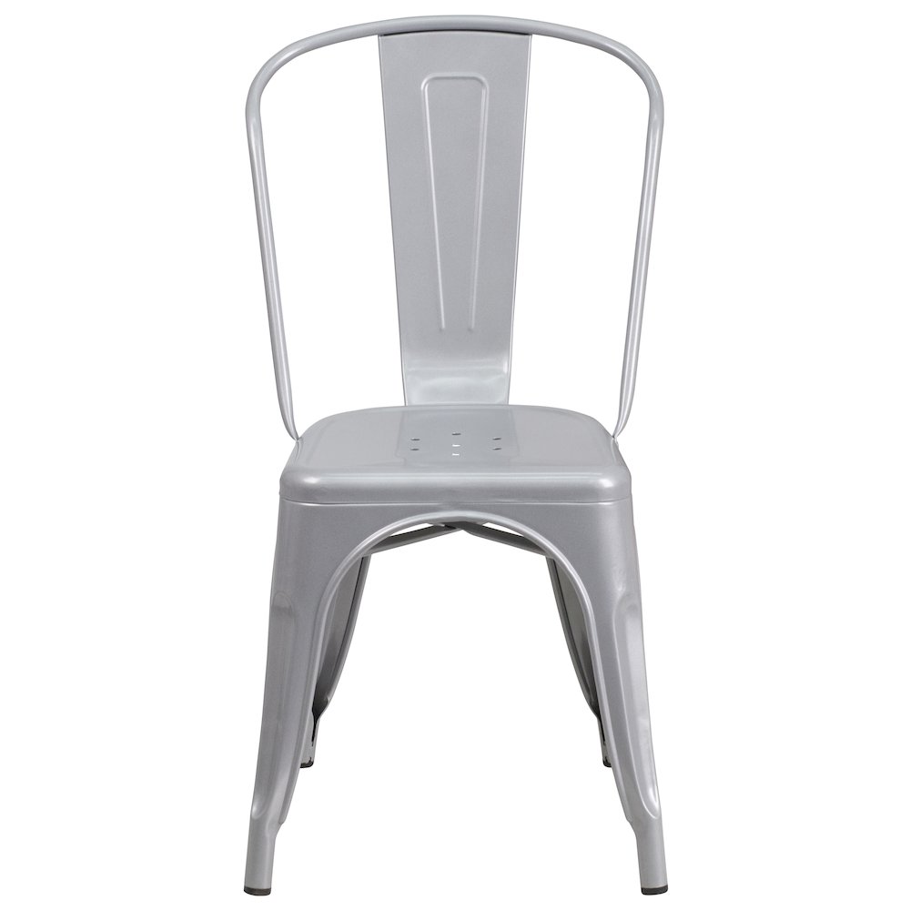 Commercial Grade Silver Metal Indoor-Outdoor Stackable Chair. Picture 5