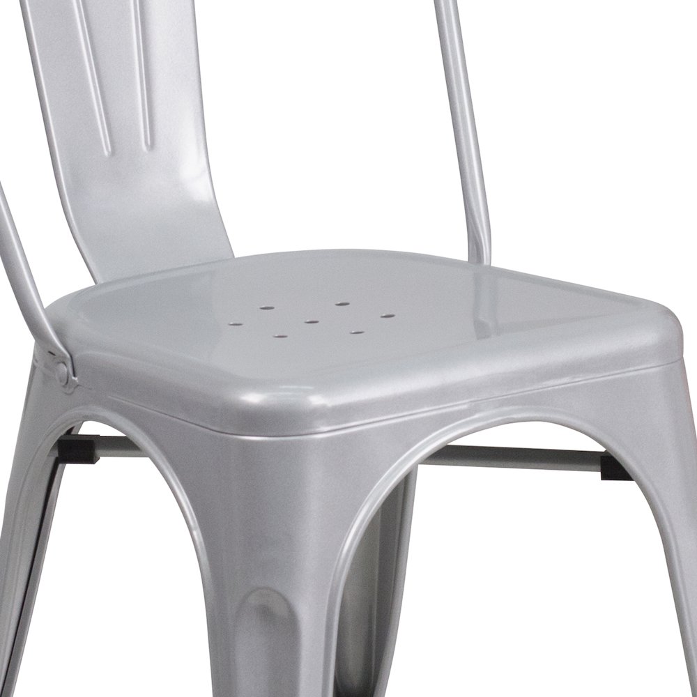 Commercial Grade Silver Metal Indoor-Outdoor Stackable Chair. Picture 7