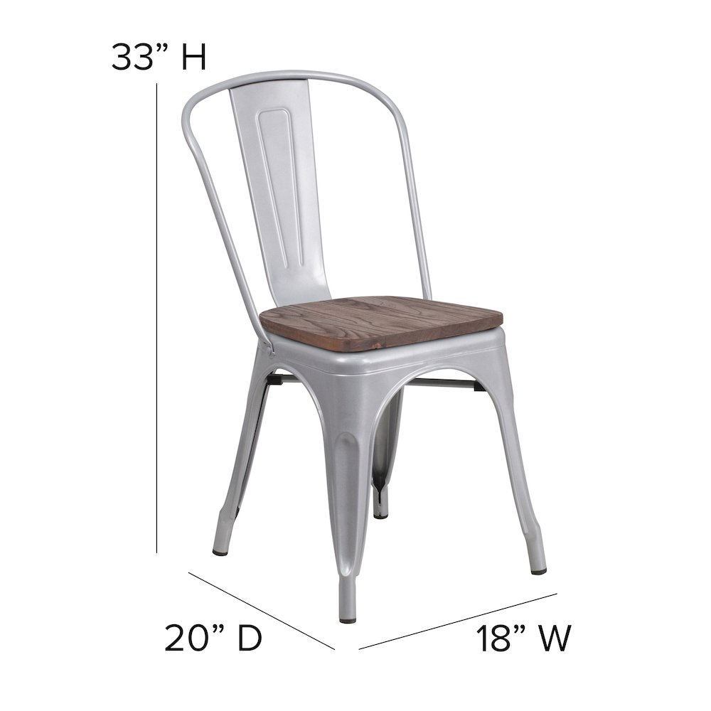 Silver Metal Stackable Chair with Wood Seat. Picture 2