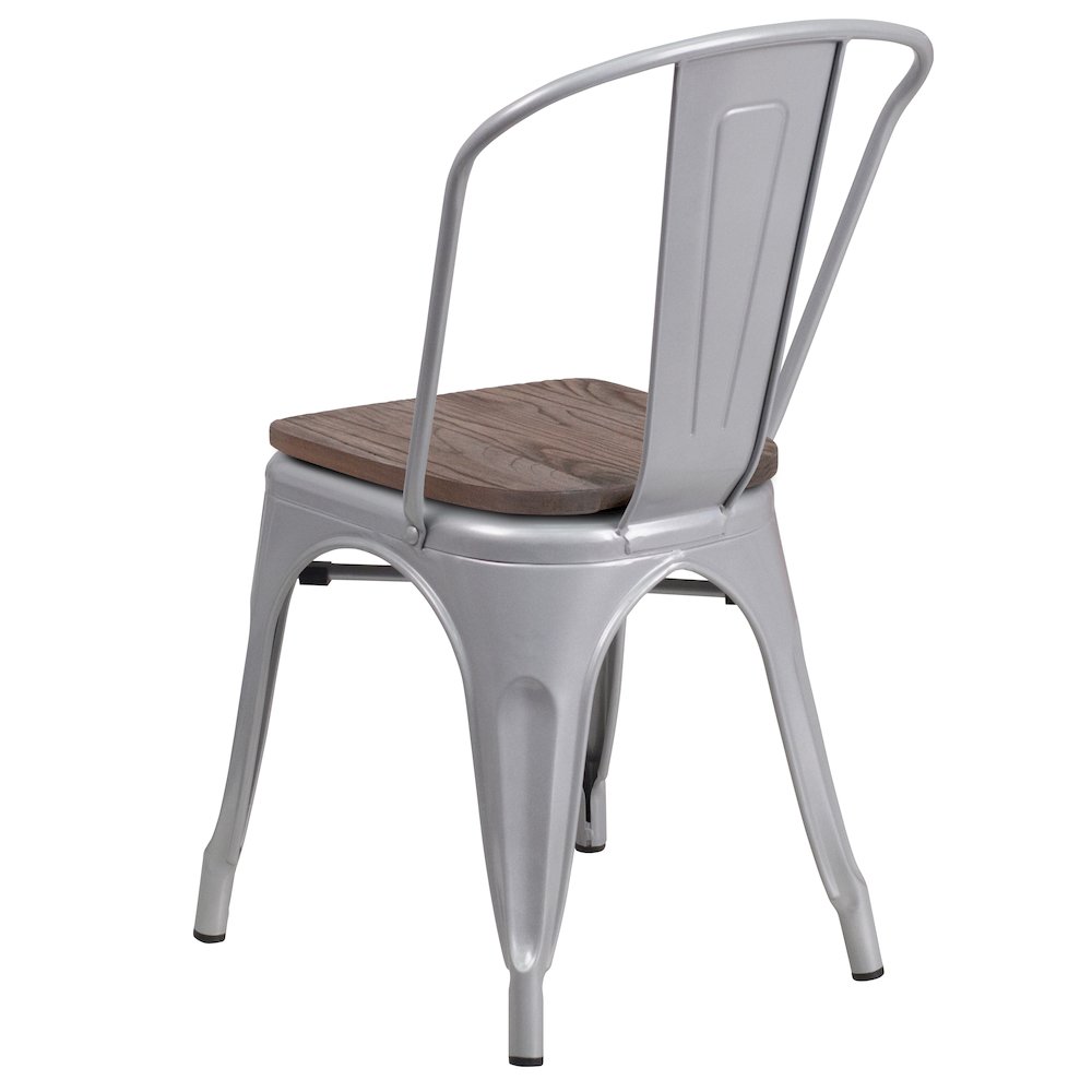 Silver Metal Stackable Chair with Wood Seat. Picture 4