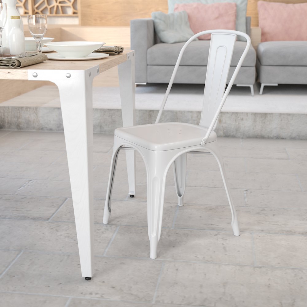 Commercial Grade White Metal Indoor-Outdoor Stackable Chair. Picture 9