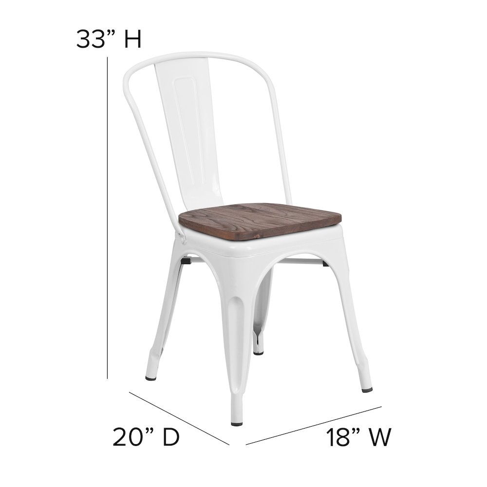 White Metal Stackable Chair with Wood Seat. Picture 2