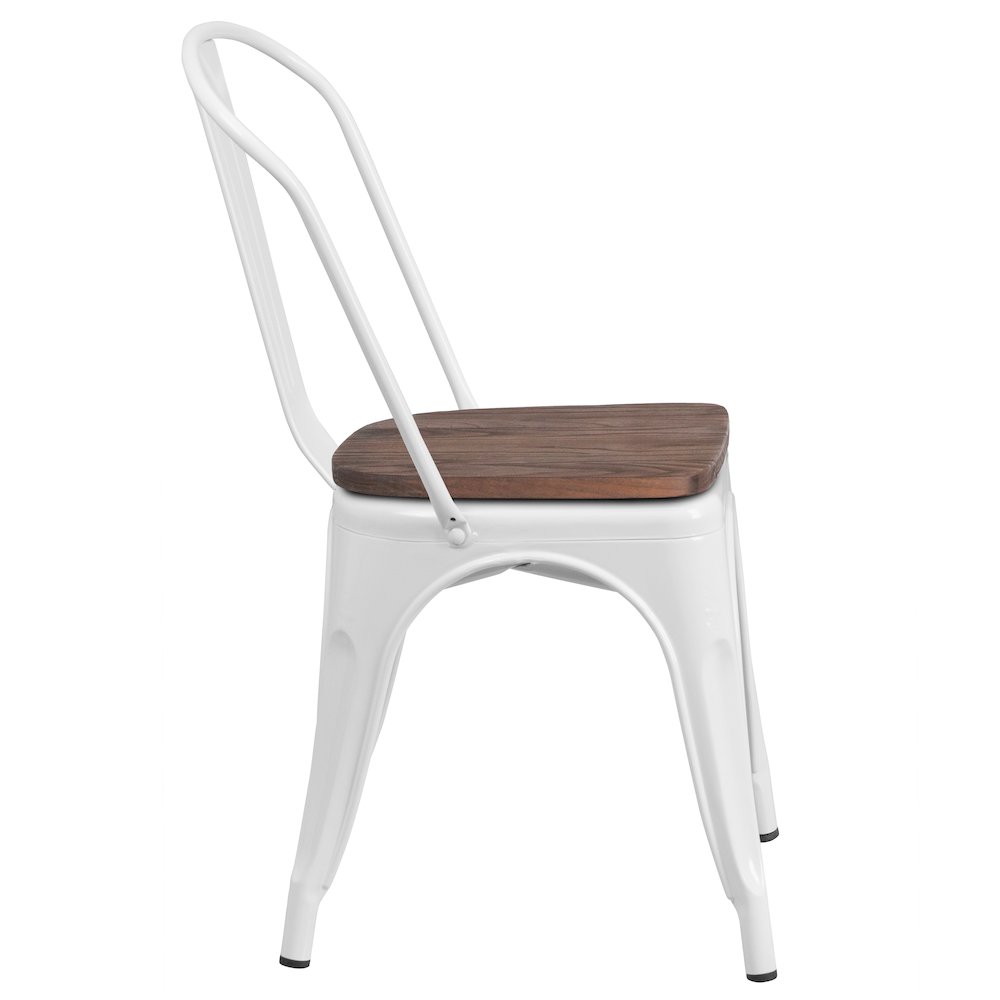 White Metal Stackable Chair with Wood Seat. Picture 3