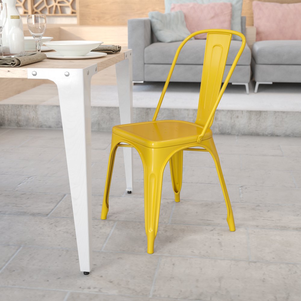Commercial Grade Yellow Metal Indoor-Outdoor Stackable Chair. Picture 9