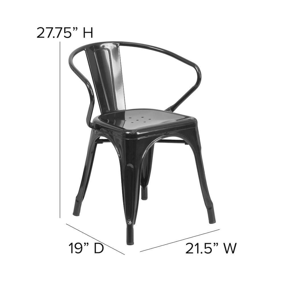 Commercial Grade Black Metal Indoor-Outdoor Chair with Arms. Picture 6