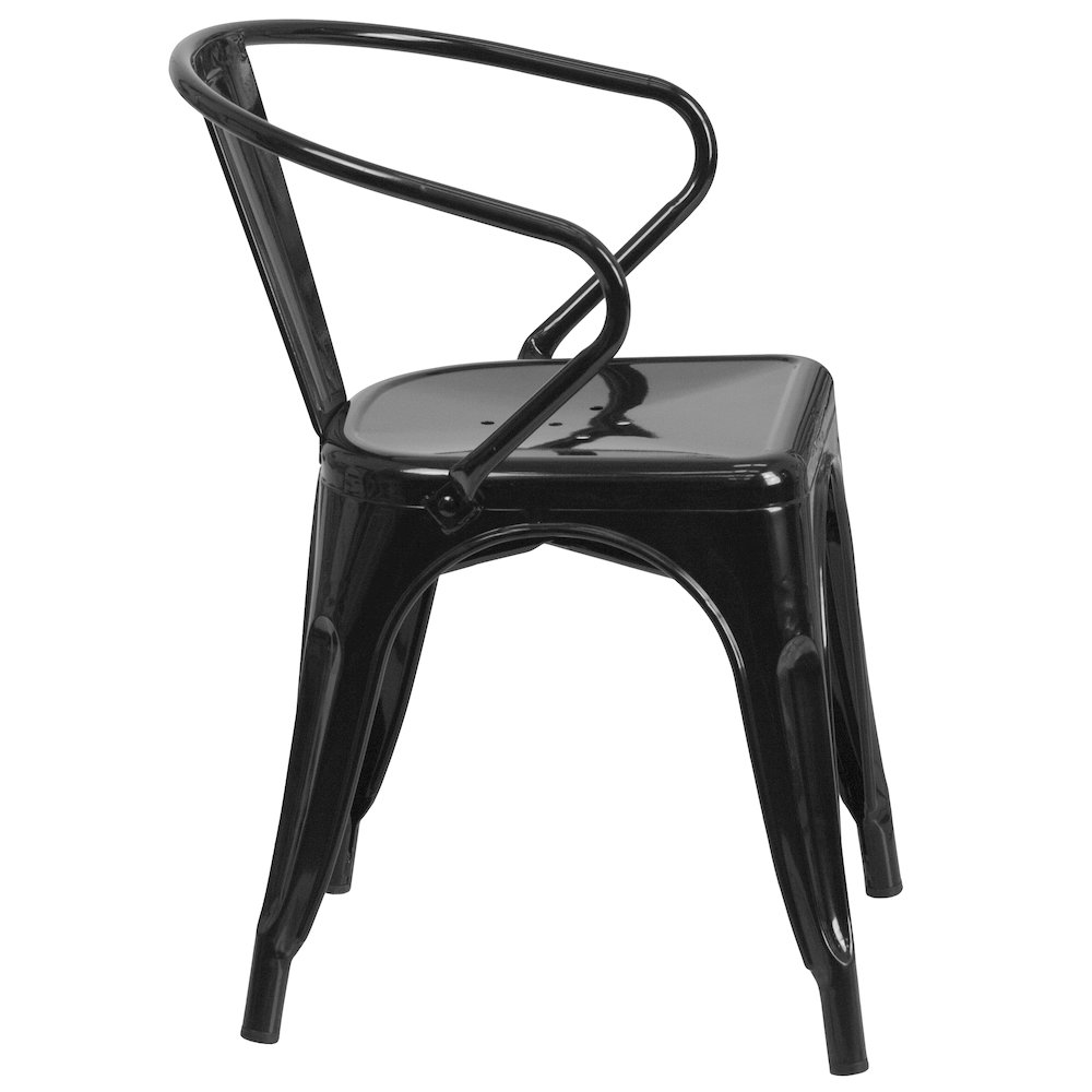 Commercial Grade Black Metal Indoor-Outdoor Chair with Arms. Picture 9