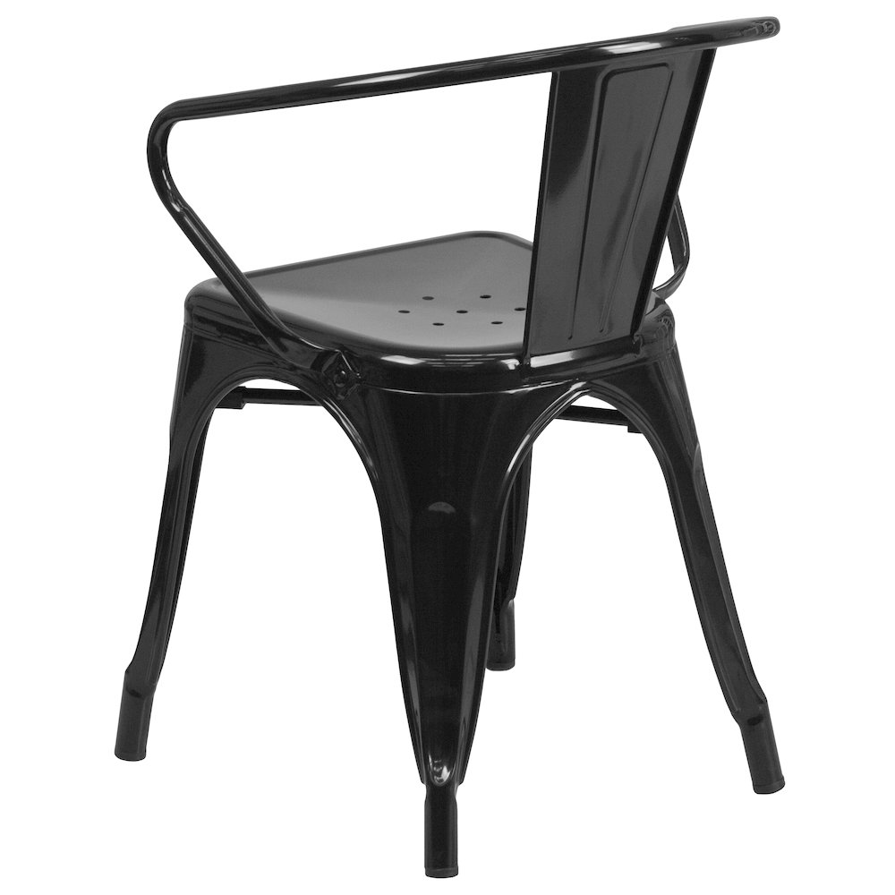 Commercial Grade Black Metal Indoor-Outdoor Chair with Arms. Picture 7